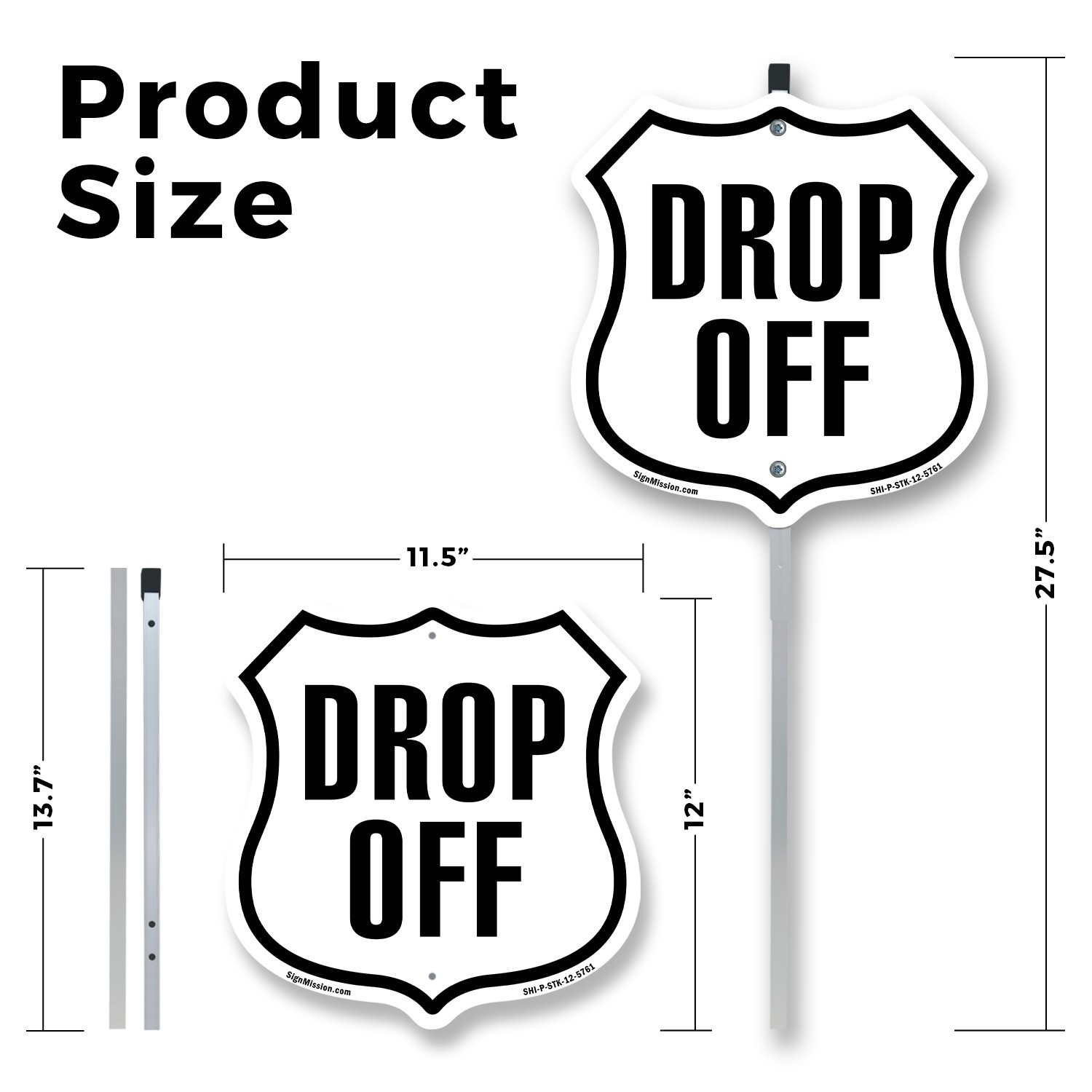 Drop-Off Shield Shaped Sign With Stake Weather Resistant Crafted in the USA