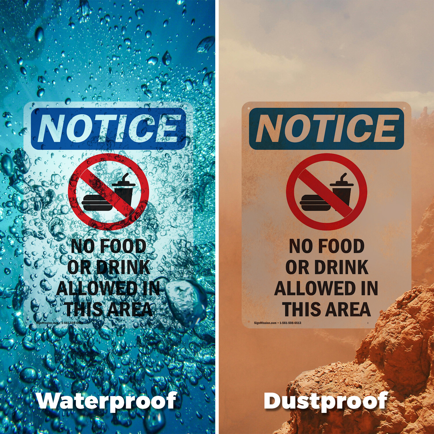 (2 Pack) No Food Or Drink Allowed OSHA Notice Sign Decal Metal Plastic