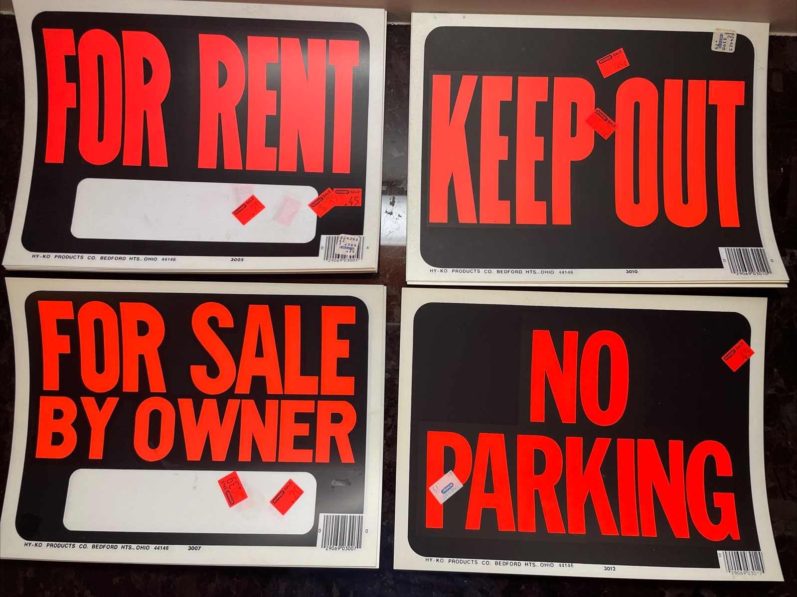 Lot Of Vintage Hy-Ko Products Signs For Rent Keep Out No Parking FSBO 12” X 9”