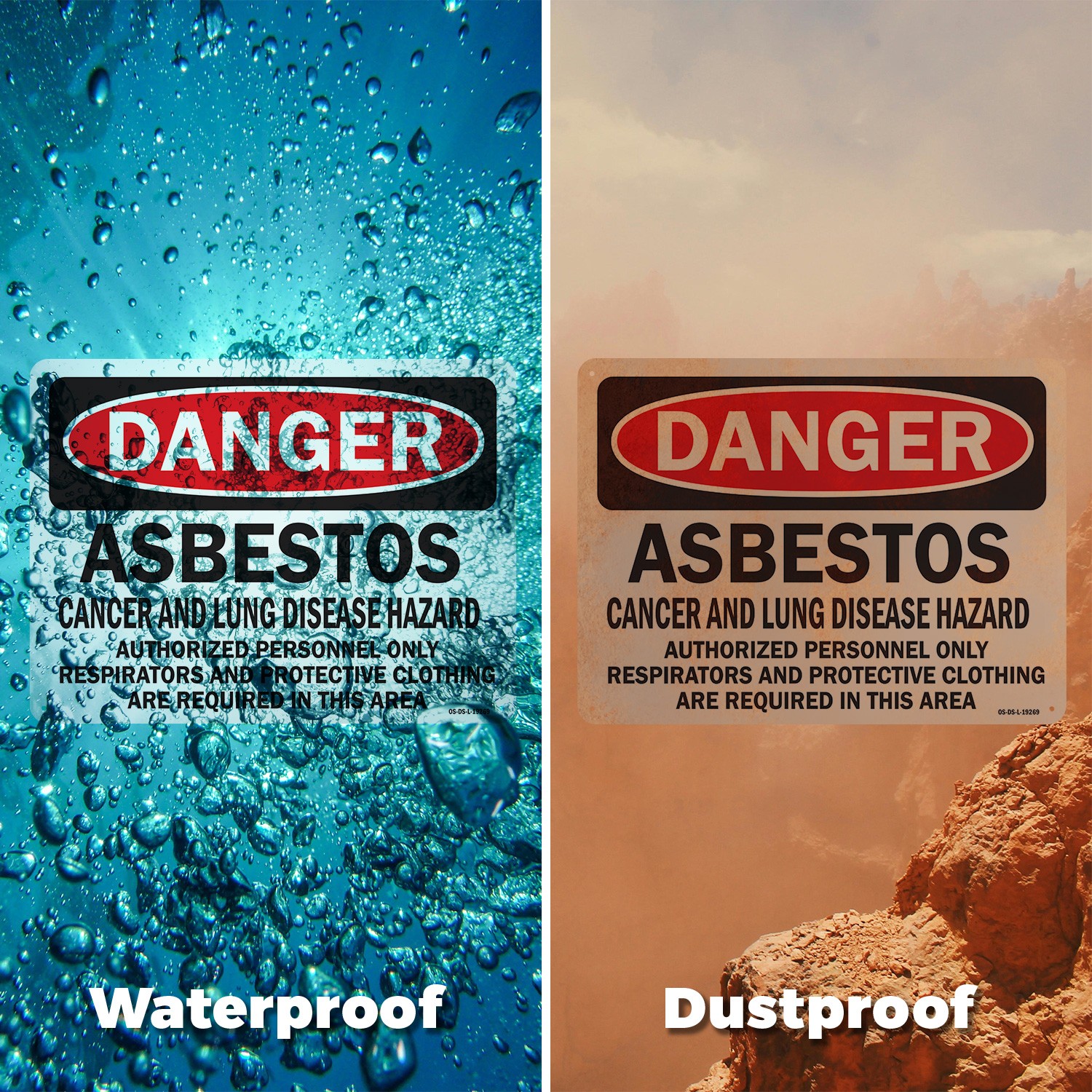 Asbestos Cancer and Lung Disease Hazard Authorized Personnel OSHA Sign 5/10 Pack