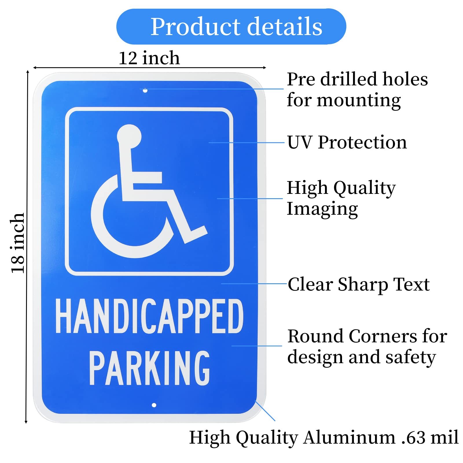 2-Pack 18×12″ Large Handicap Parking Sign with Wheelchair Symbol Reflective