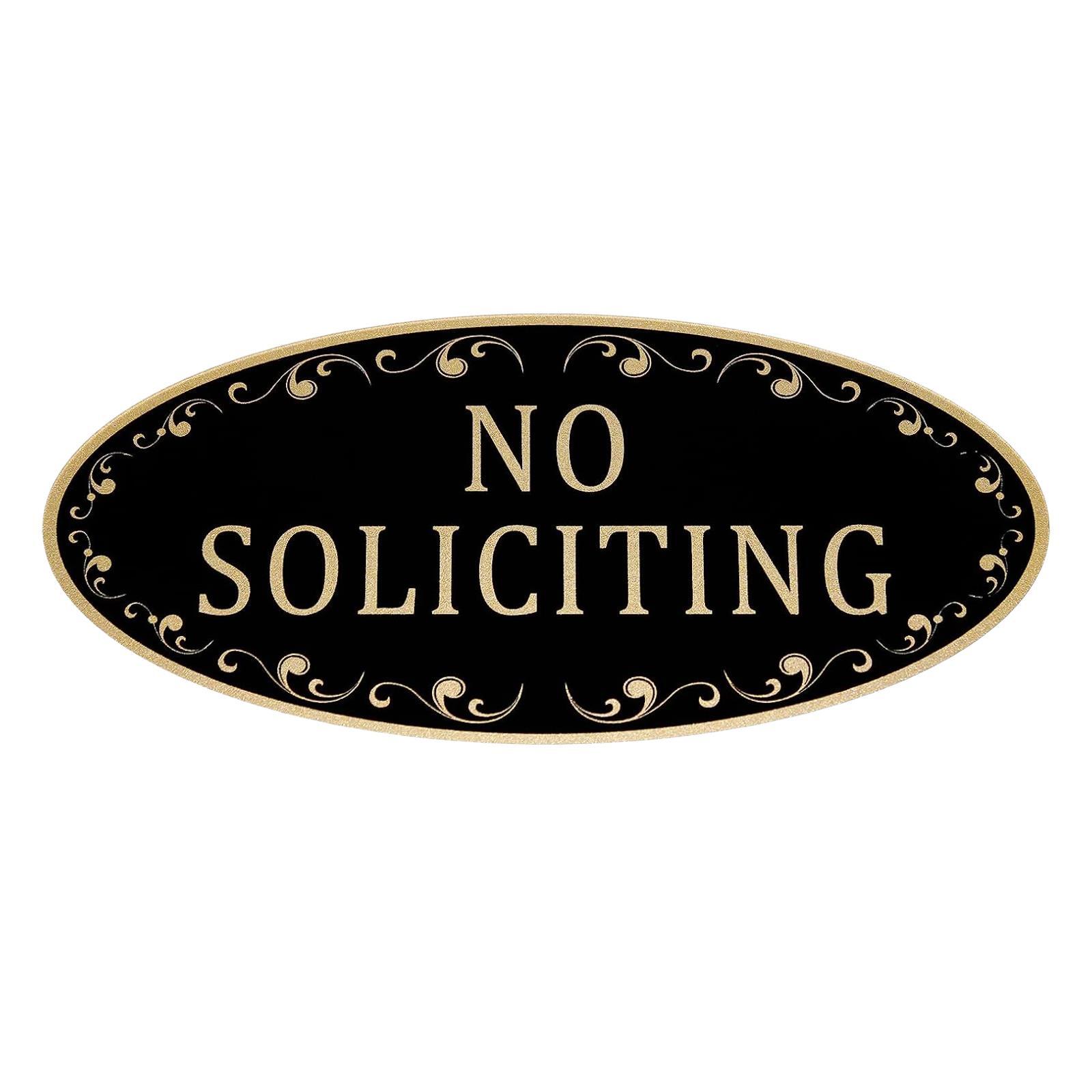 No Soliciting Metallic Decal Sign Decorative Black Gold Home Front Door Notice