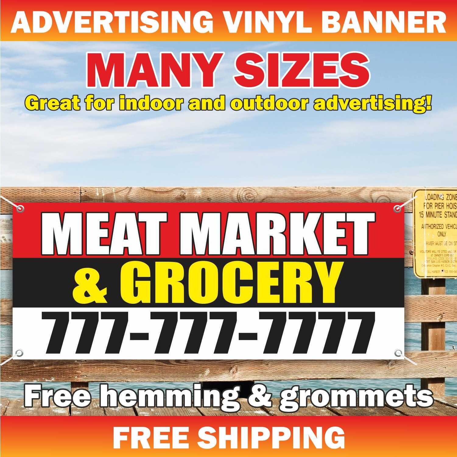 MEAT MARKET GROCERY Advertising Banner Vinyl Sign Shop Deli Food Buffet Bakery