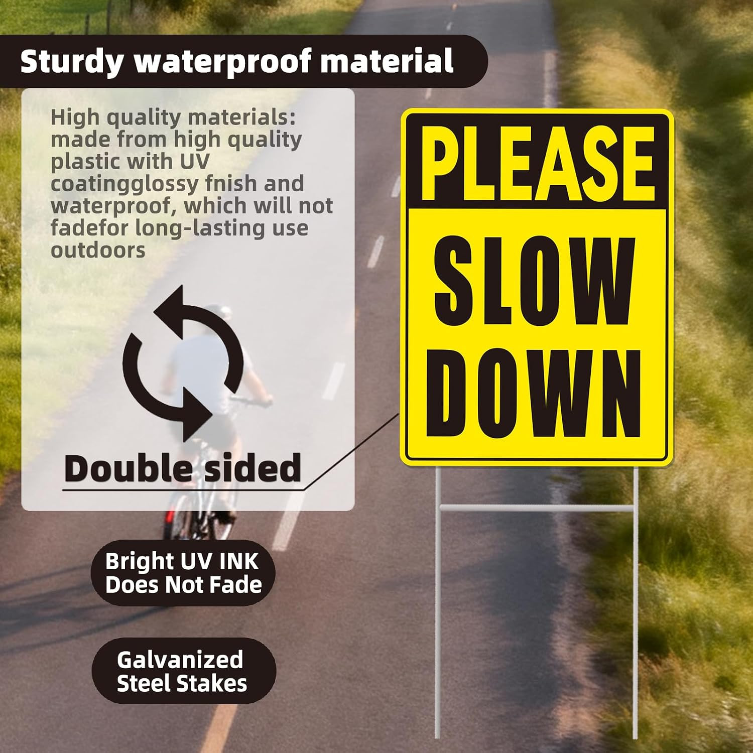 2-Pack Slow Down Signs 17″x13″ Corrugated Plastic Stakes | Slow down kids at pla