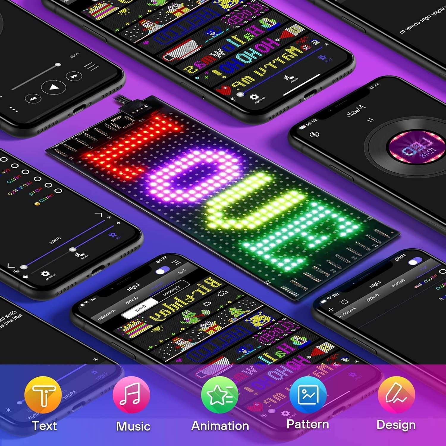 USB 5V Bluetooth LED Matrix Sign for Car 7×3 Inch