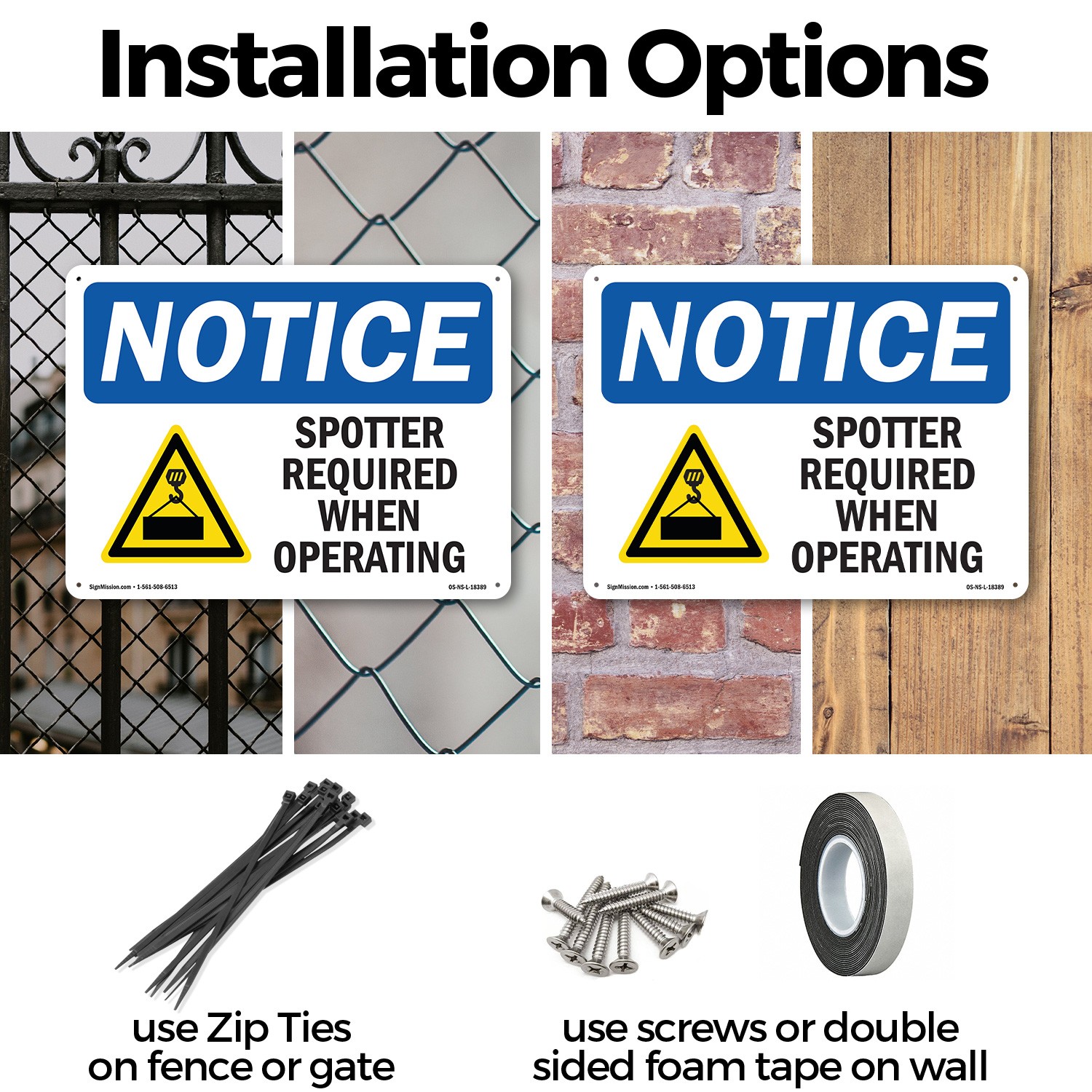 Spotter Required When Operating OSHA Notice Sign Metal,, Decal 5 or 10 Pack