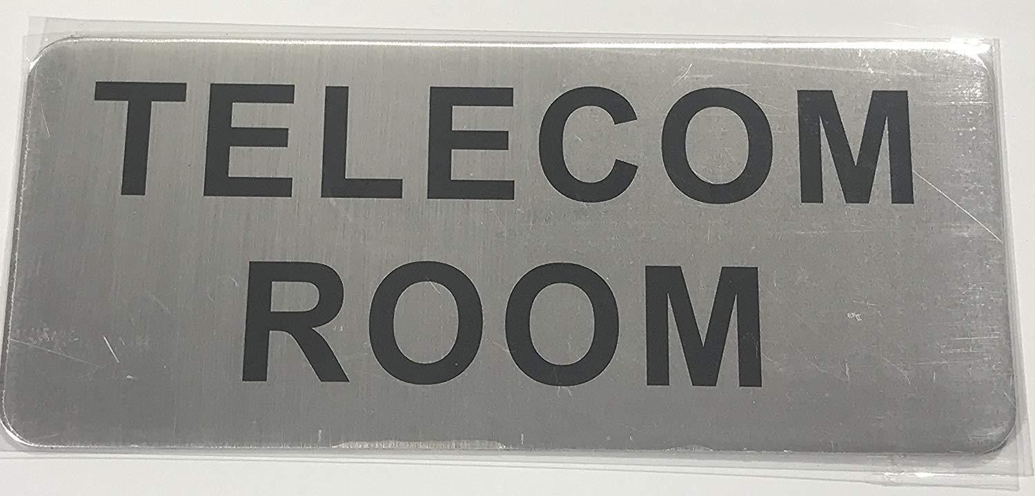 TELECOM ROOM SIGN (BRUSH ALUMINIUM, 3.5X8 ) -The Mont argent line.-REF24-1027