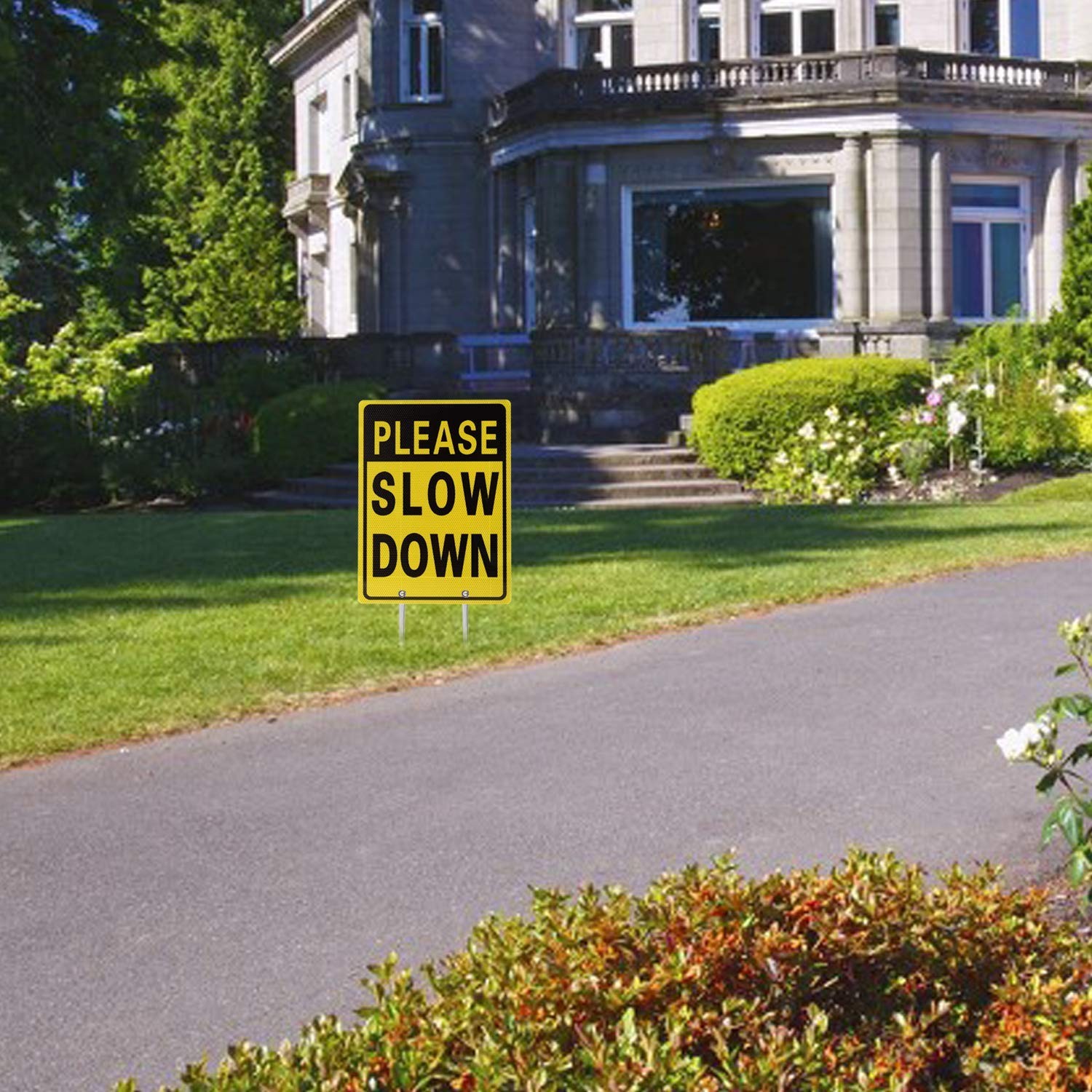 Reflective Please Slow Down Sign – 16″x12″/28″ High, Double-Sided Aluminum with