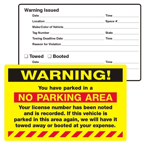 Pack of 50 Yellow WARNING! NO PARKING AREA Towing Auto Car Sign Sticker 2055y