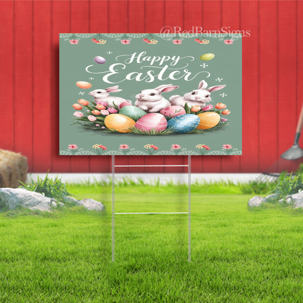 Bunny Garden Whimsical Yard sign Decoration with Pastel Colors