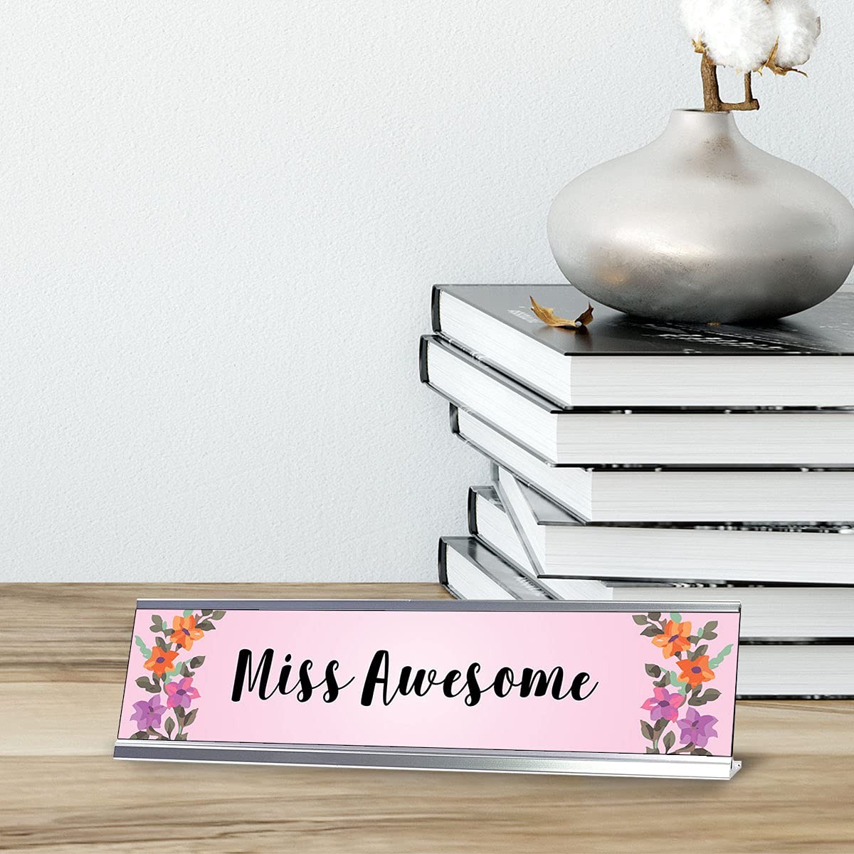 Miss Awesome, Floral Designer Series Desk Sign Nameplate (2 x 8″)