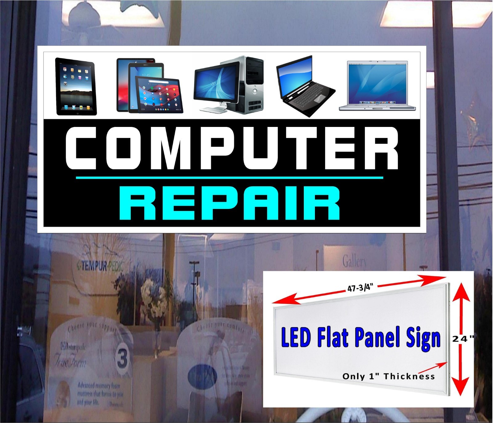 Computer Repair LED light box window sign 48″x24″