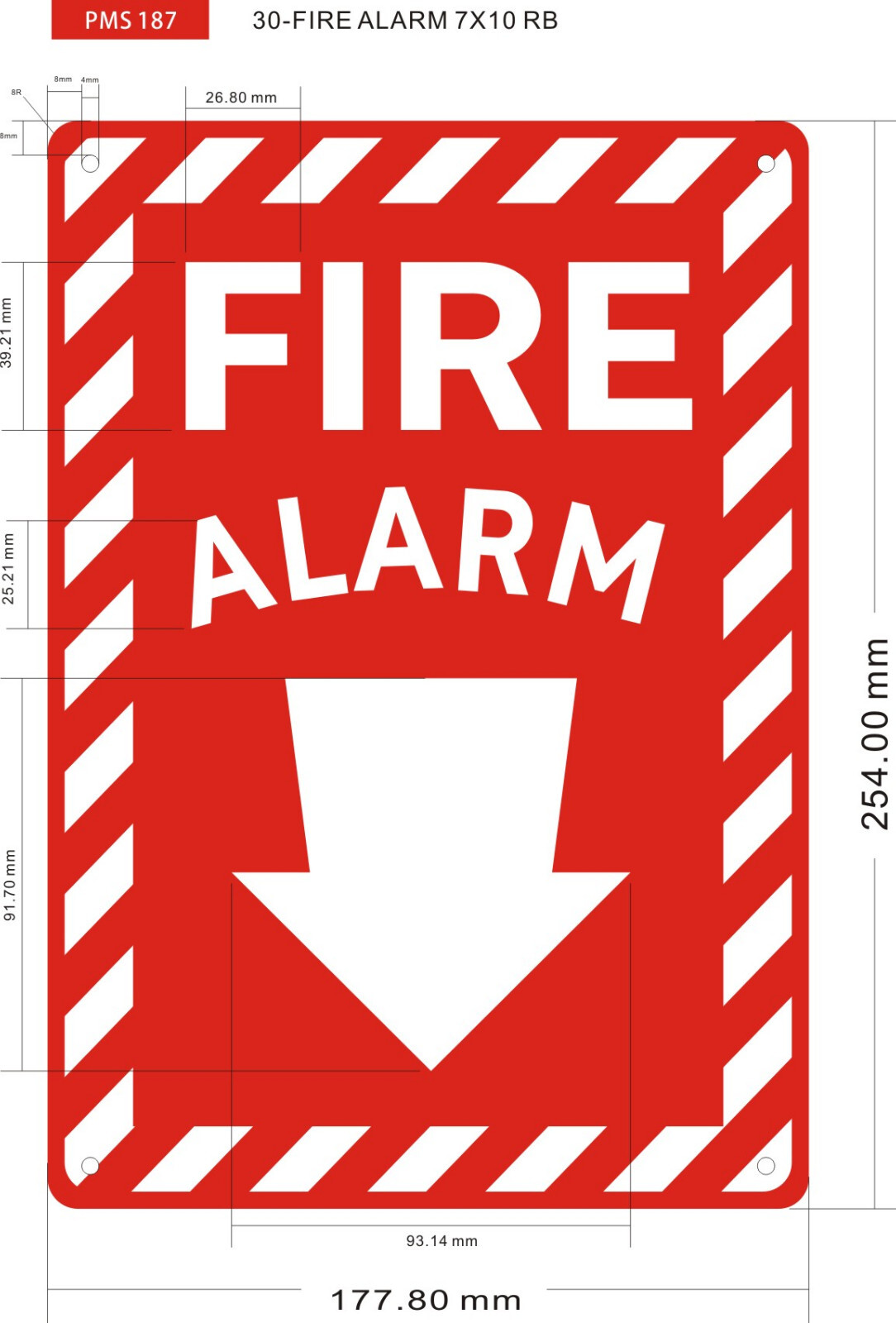 FIRE ALARM SIGN (7X10, Red,Aluminum)-REF24-1027