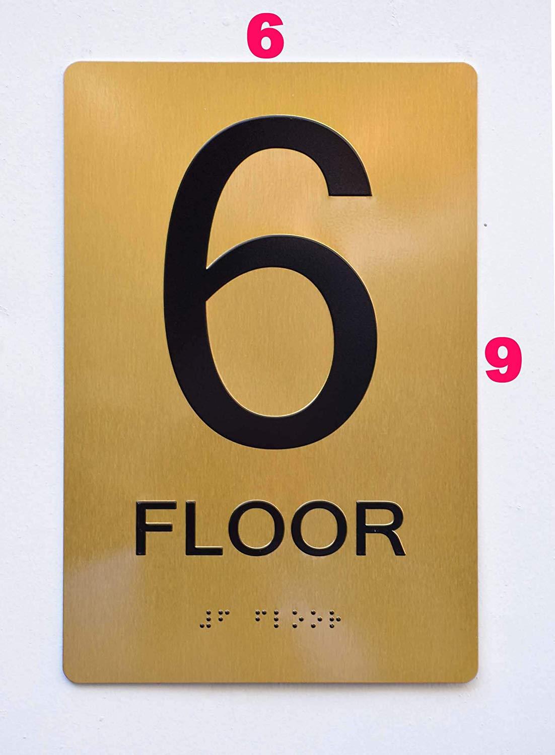 Floor 6 Sign- 6th Floor Sign- Gold(Aluminium, Gold/Black,Size 6X9) ..REF24-1027
