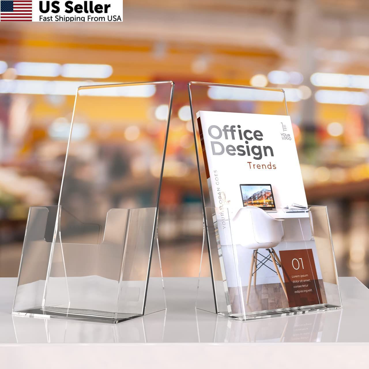 2 Pck 4″ Acrylic Brochure Holder Clear Trifold Flyer Display Stand Menu Pamphlet