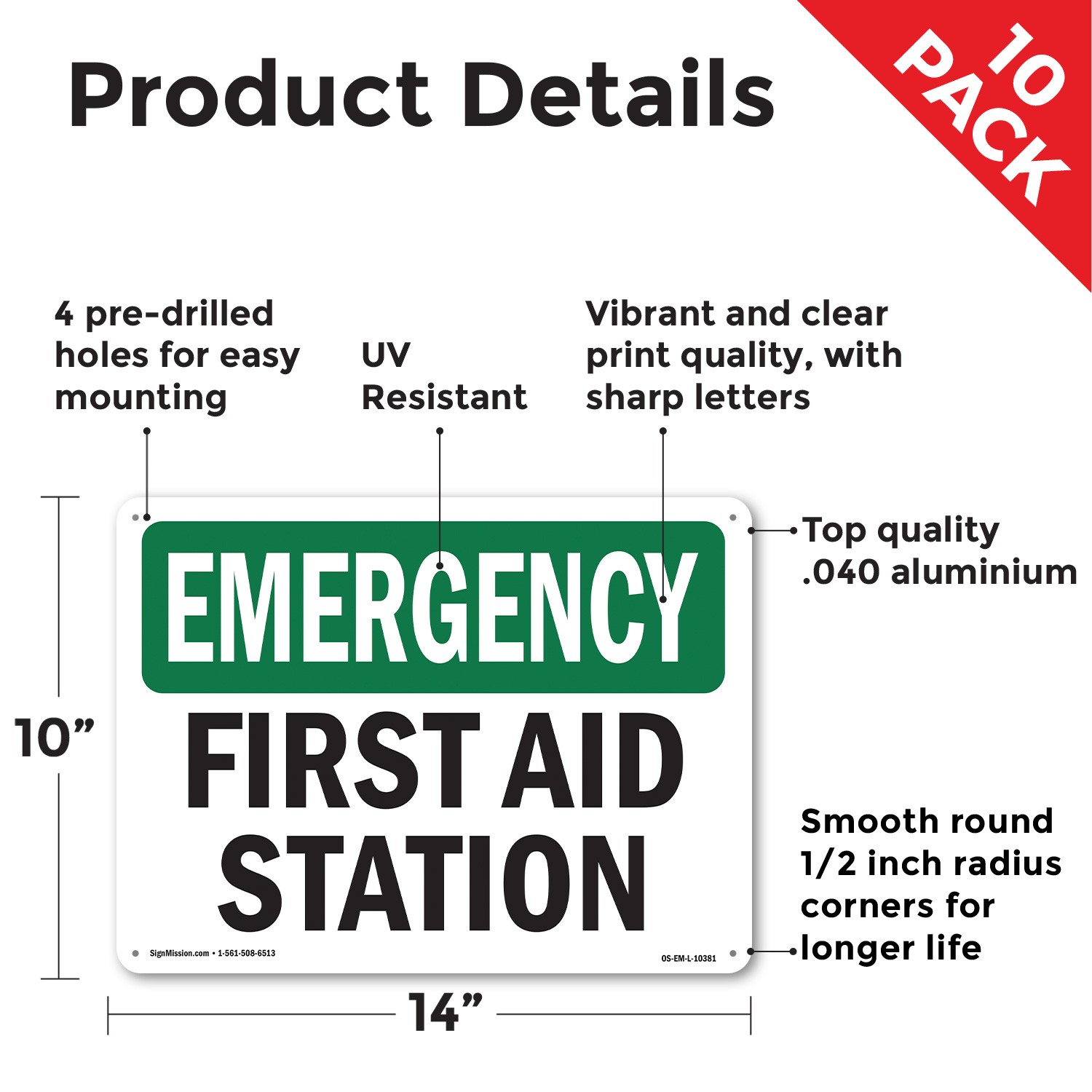 First Aid Station OSHA Emergency Sign Metal, Plastic, Or Decal – 5 or 10 Pack