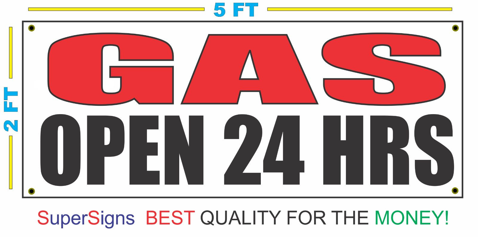 GAS OPEN 24 HRS Full Color Banner Sign NEW Red & Black 2×5