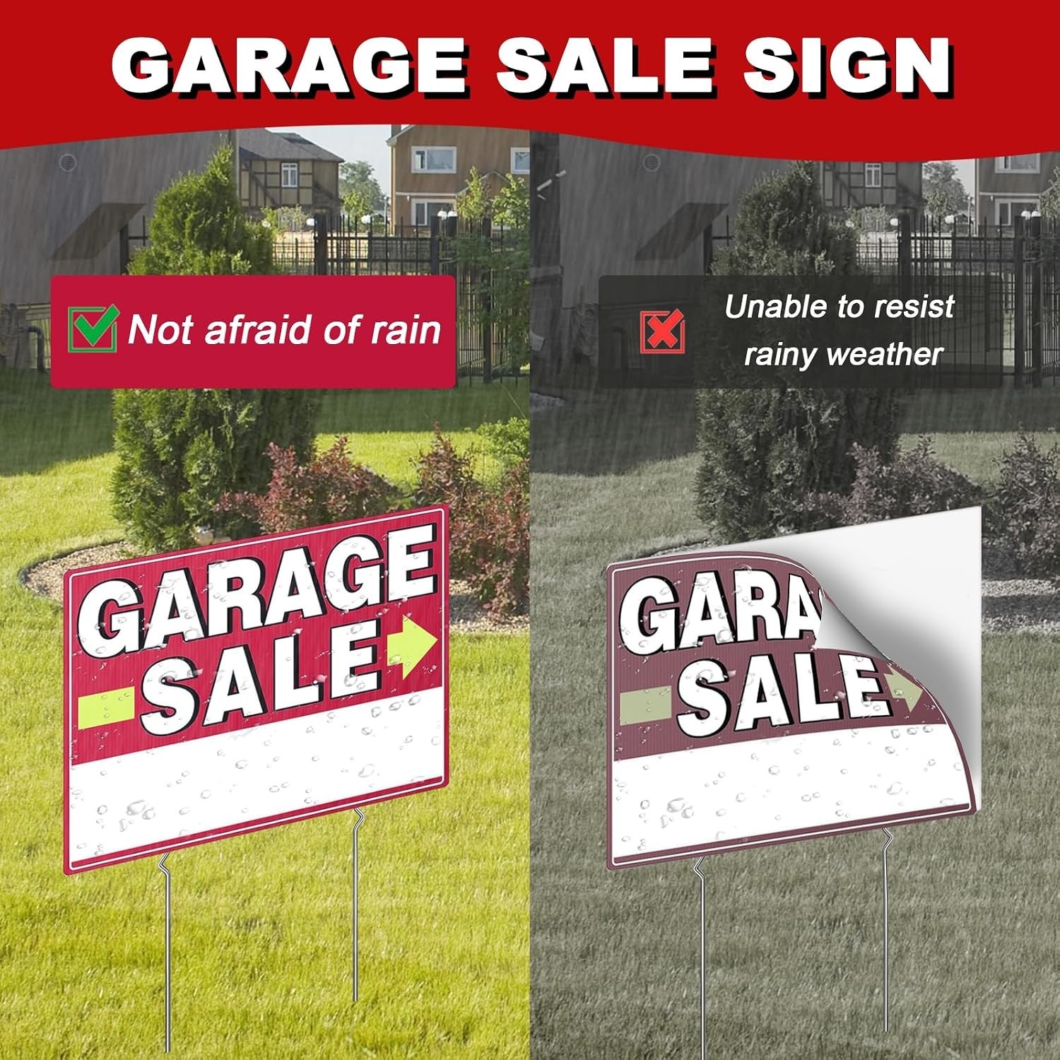 Garage Sale Signs, 17″ X 13″, 6 Pcs Double Side Garage Sale Sign With Stakes