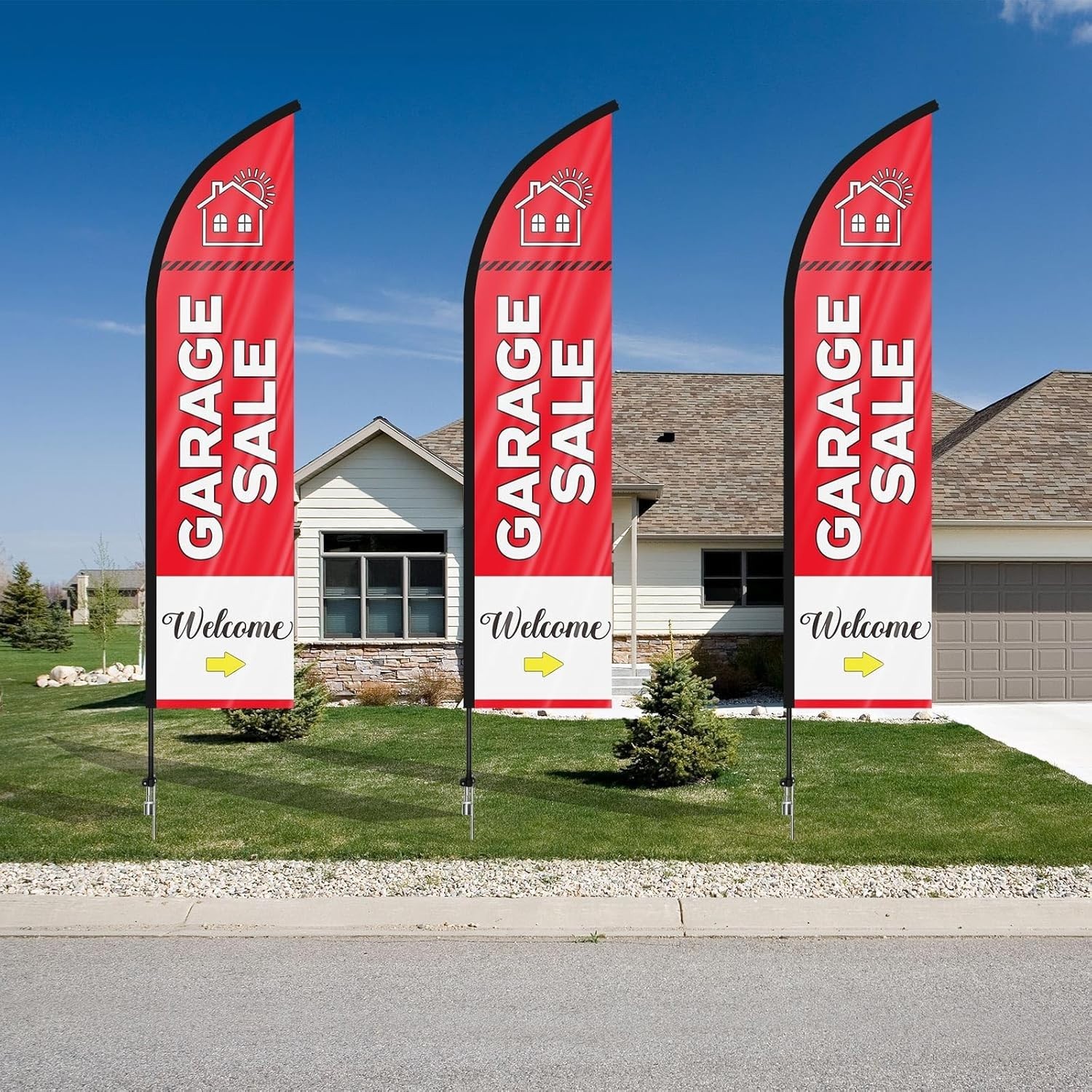 3 Sets Garage Sale Signs Feather Flags Pole Kit with Flagpoles Ground Stakes …