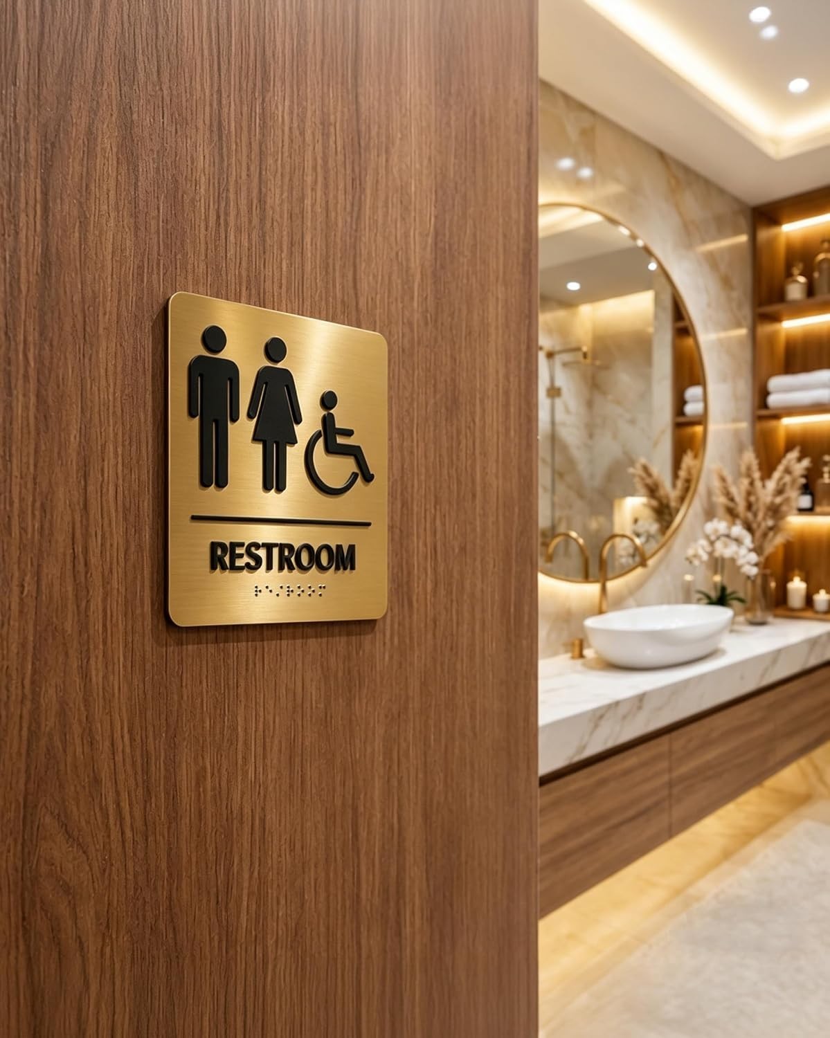 Professional Unisex Restroom Sign with Braille – 8″ x 6″ Easy Install