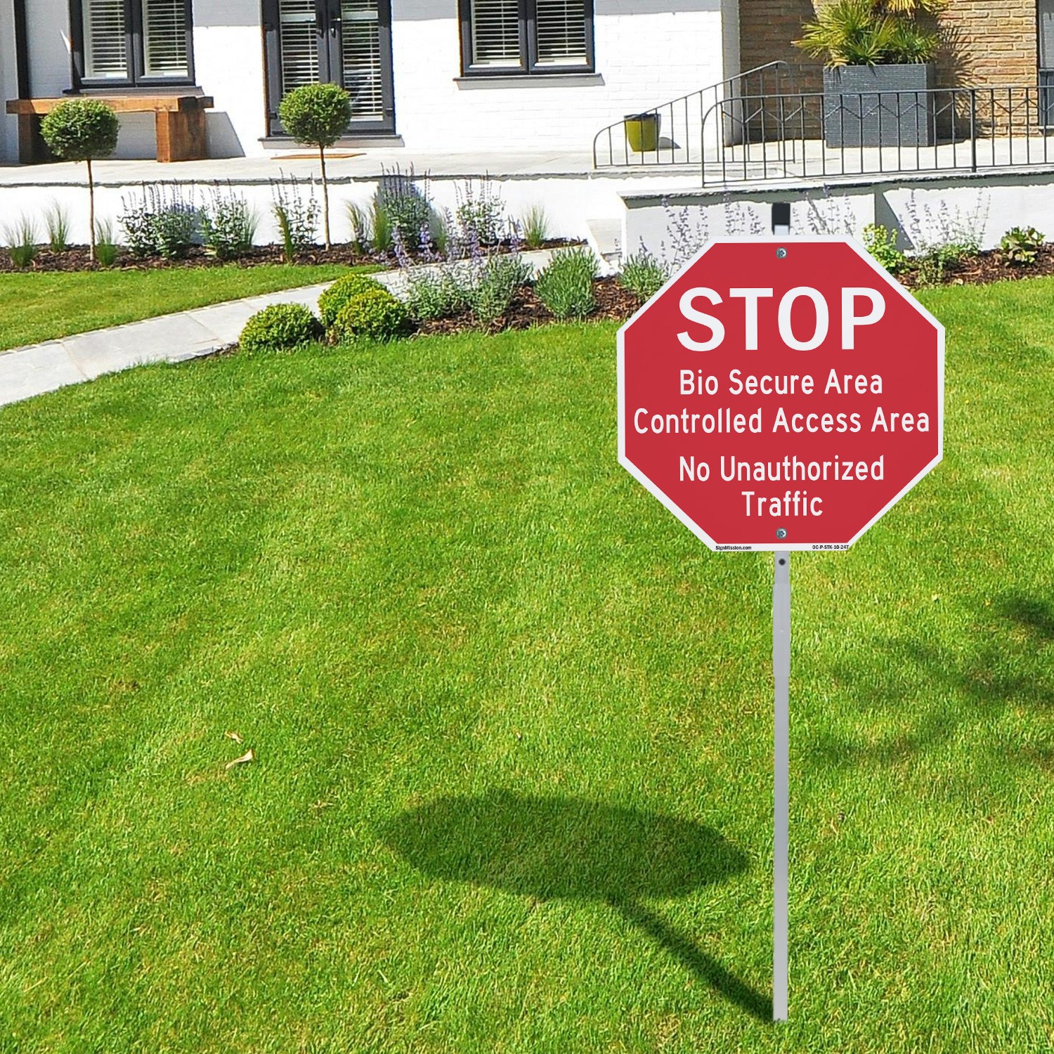 Stop Bio Secure Area Controlled A Octagon Sign With Stake Weather Resistant