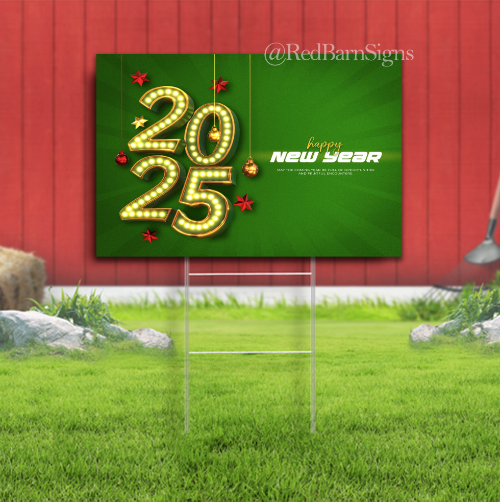 2025 Retro New Year Lawn Yard Sign Single-Sided with metal H-Stakes