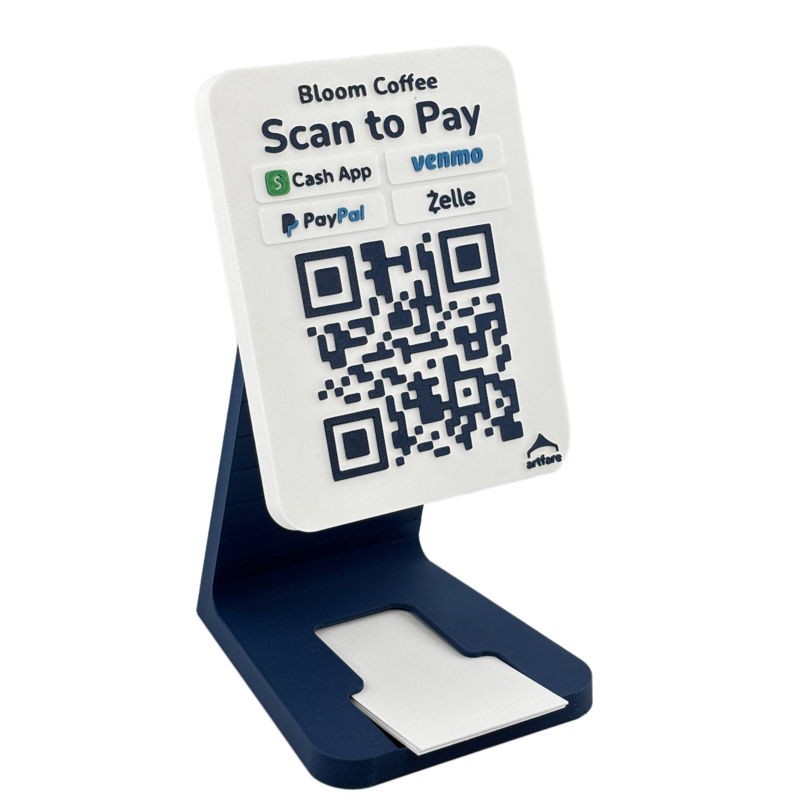 Compact QR Code Payment Sign with Business Card Dispenser – Artfare Mini
