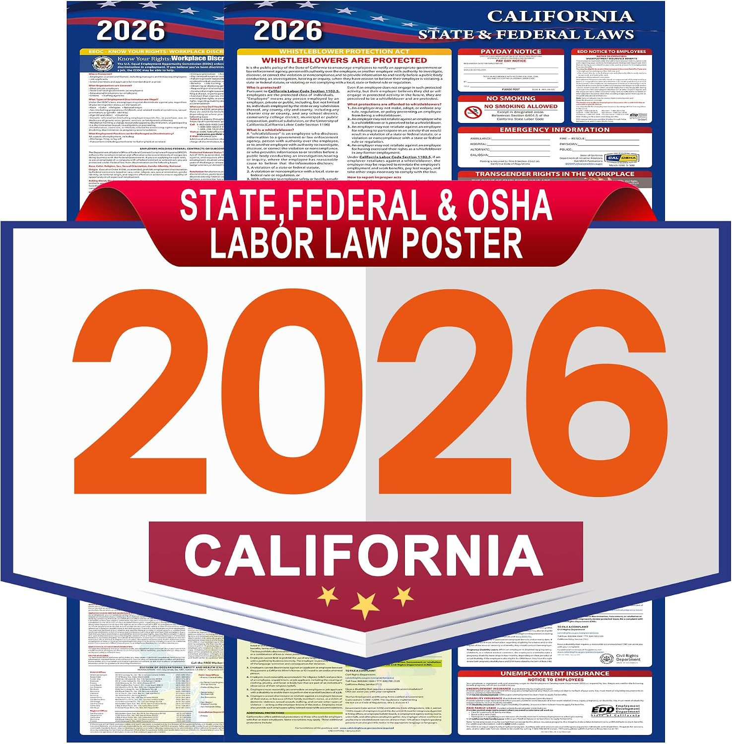 2026 California State and Federal Labor Laws Poster Set- OSHA Compliant UV
