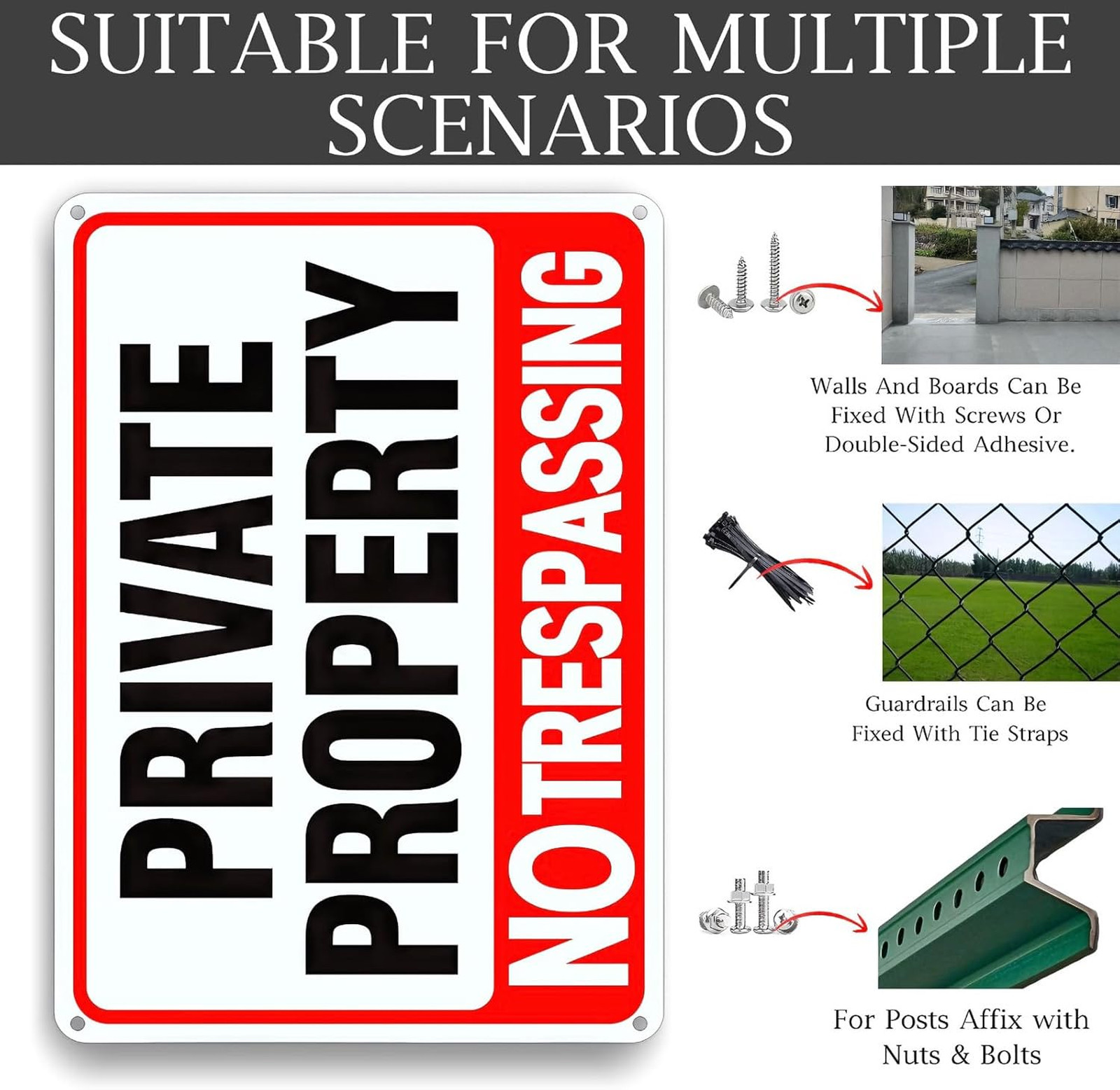 4 Pack Large No Trespassing Signs Private Property 12×8 Aluminum Reflective