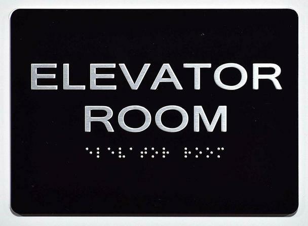 Elevator Room Sign With Braille and Raised Letters Black (Aluminum, Size 5×7)