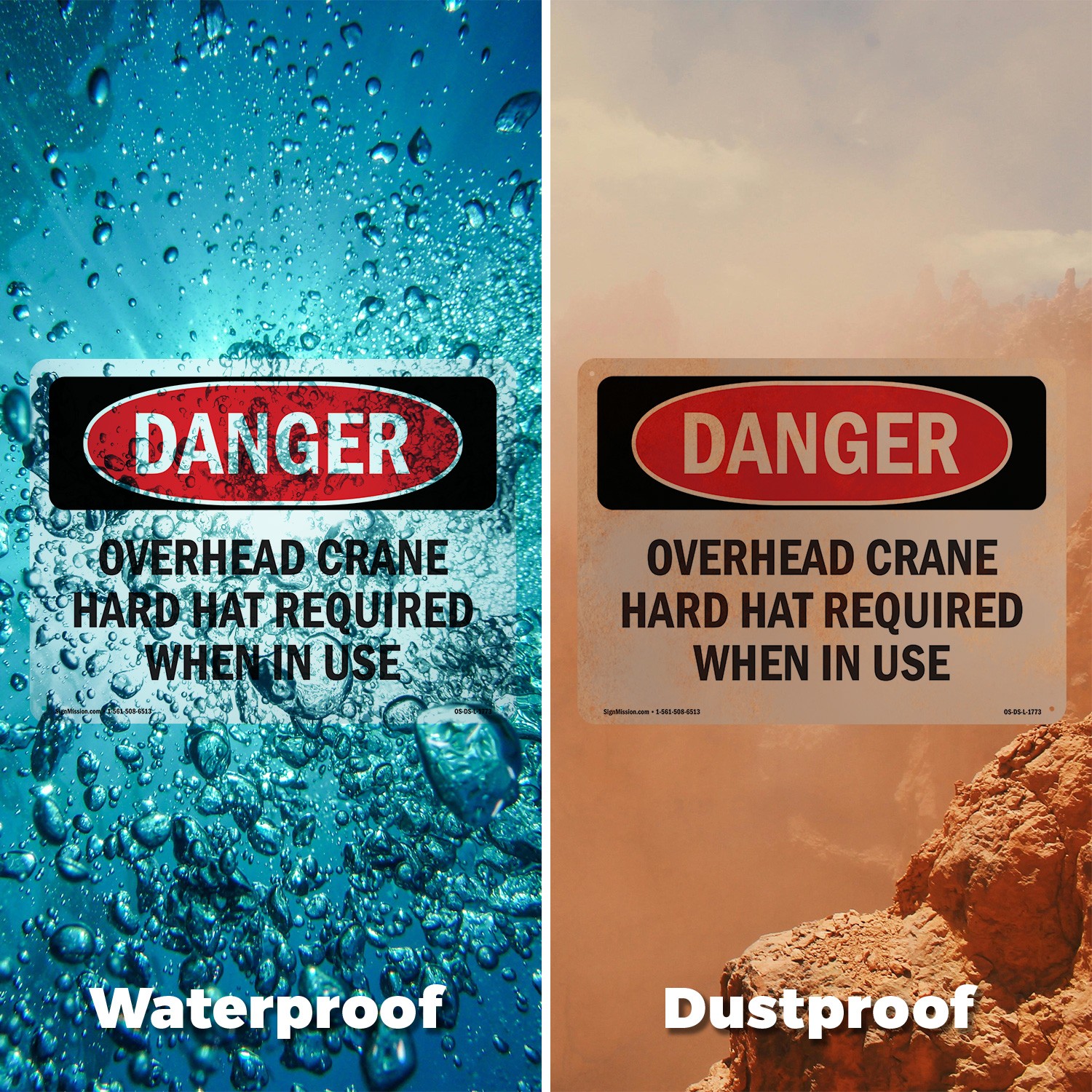 Overhead Crane Hard Hat Required OSHA Danger Sign Metal, Decal – 5 or 10 Pack