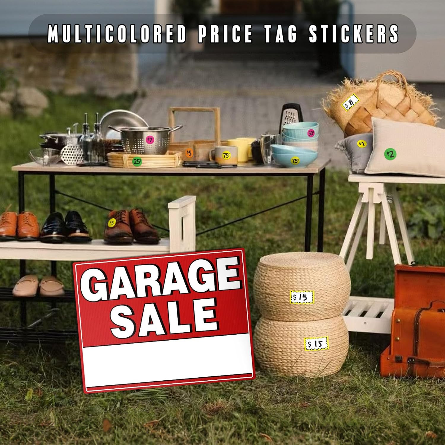 10 Pack Garage Sale Kit, Weatherproof Yard Sale Signs with Stakes, Directional A