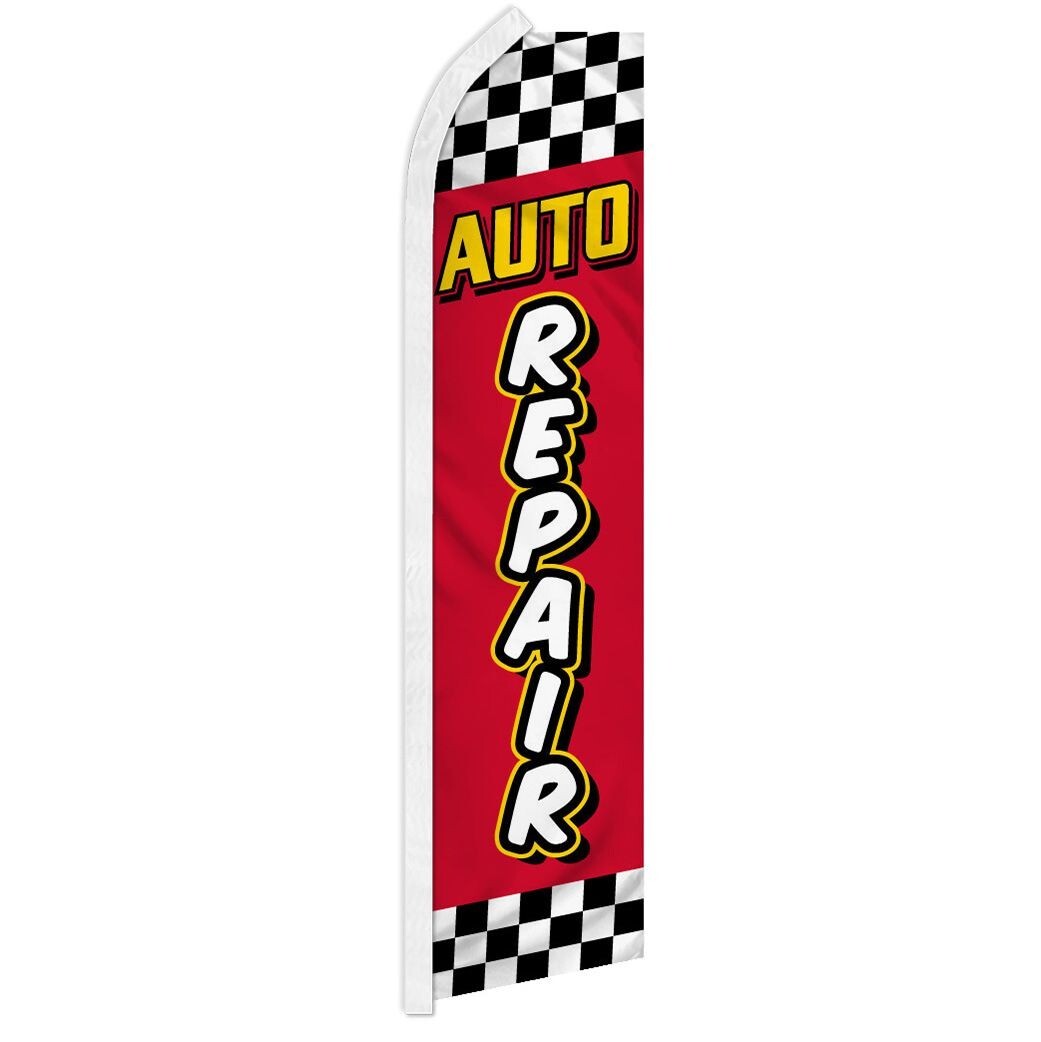 Auto Repair Red Checkered Swooper Advertising Banner Flag for Auto Body Shops