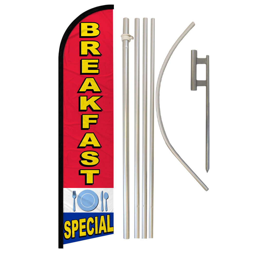 Breakfast Special Full Curve Windless Swooper Flag Pole Kit Restaurant Food
