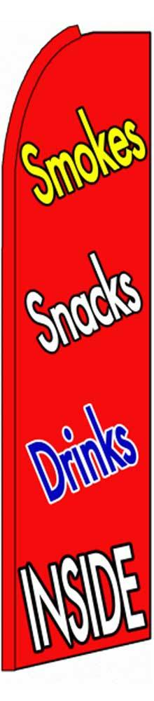 Smokes Snacks Drinks Inside Flutter Swooper Flag Advertising Sign 3’ Wide Banner