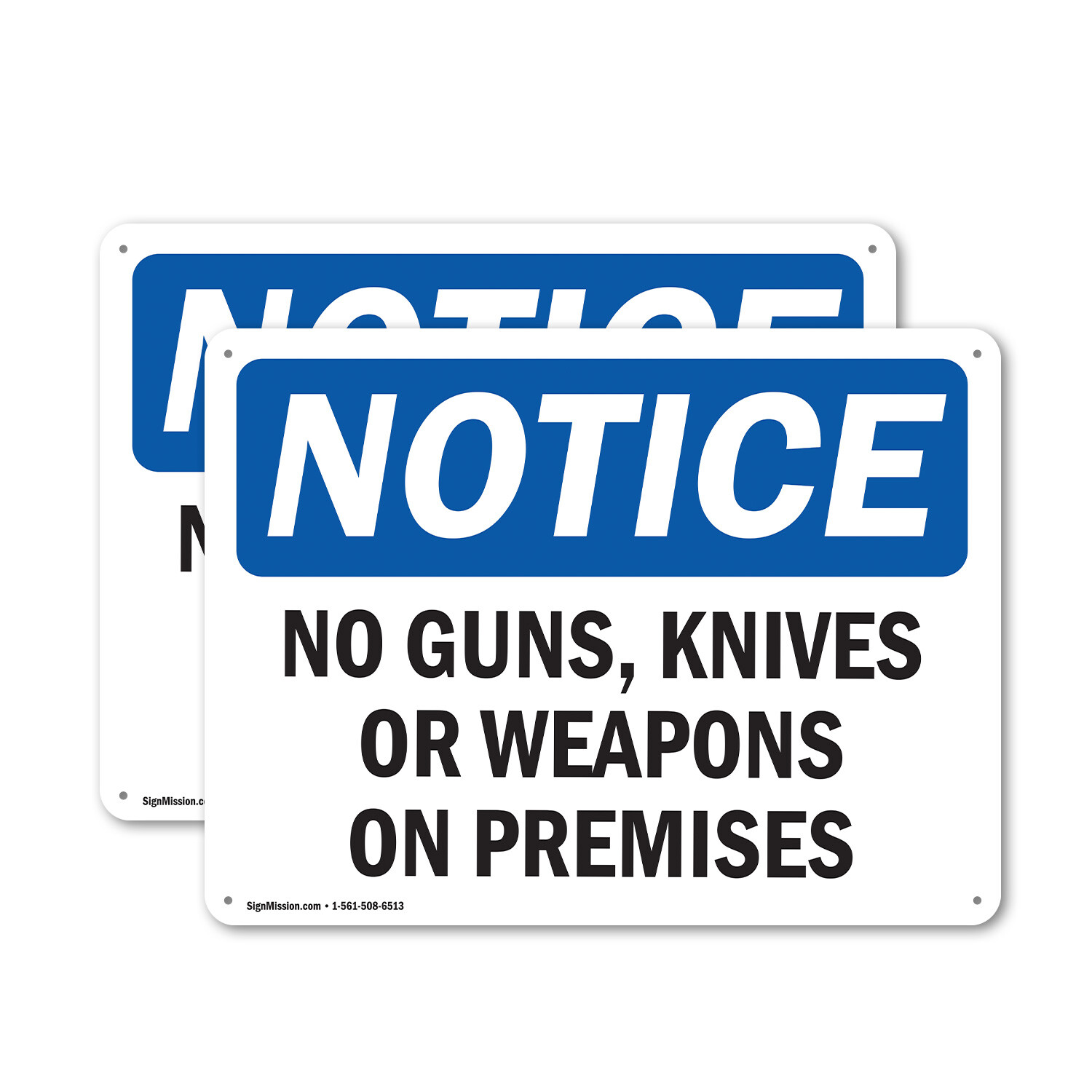 (2 Pack) No Guns Knives Or Weapons On Premises OSHA Notice Sign Decal Metal