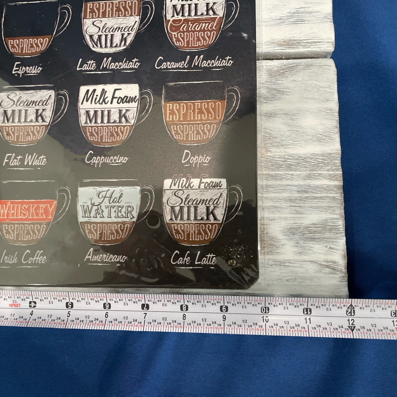 Coffee Menu Vintage Sign Latte Macchiato, Café Latte, Doppio Metal Sign Mounted