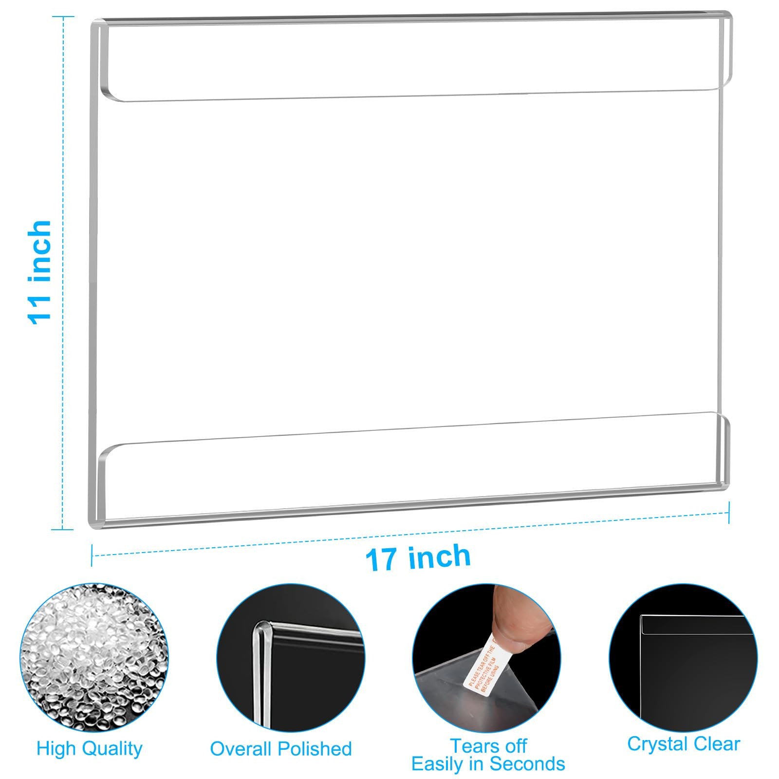 EHWINE 4 Pack 11×17 Wall Mount Acrylic Sign 17×11 inches, Clear
