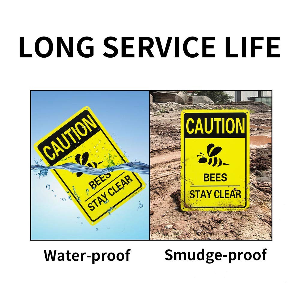 2 PCS 10×7 Inch Caution Bees Stay Clear .04 Aluminum Reflective Sign Rust Free
