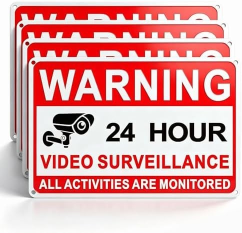 4 Pack Video Surveillance Signs, 24hr Monitoring No Trespassing Camera Sign | 8x