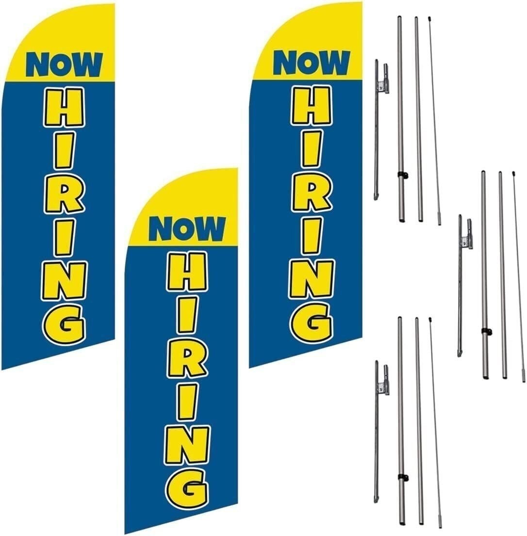 Now Hiring Three Pack of 8ft Advertising Feather Banner Swooper Flag Signs…