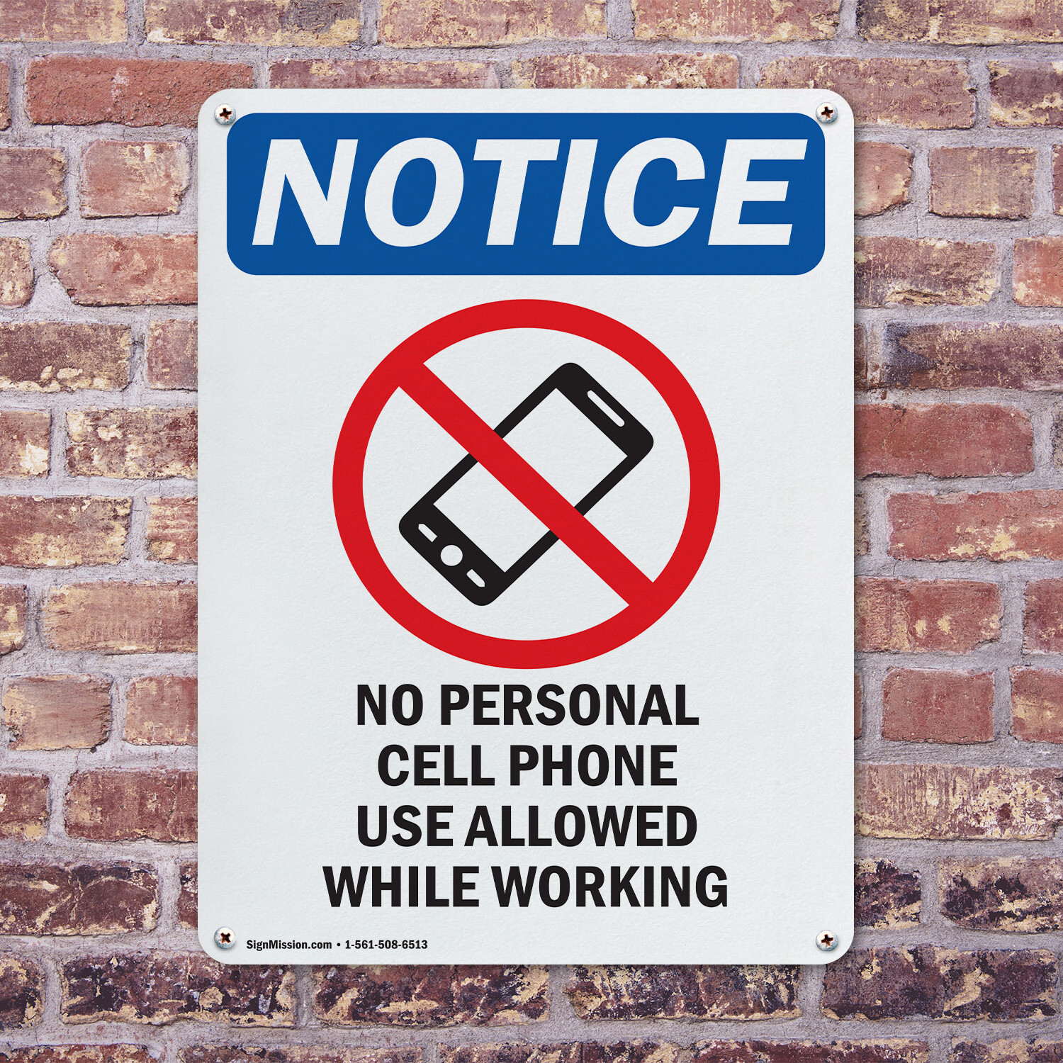 (2 Pack) No Personal Cell Phone OSHA Notice Sign Decal Metal Plastic