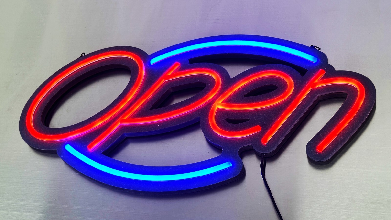 23″ W Plastic LED Business OPEN Sign, Neon Red and Blue