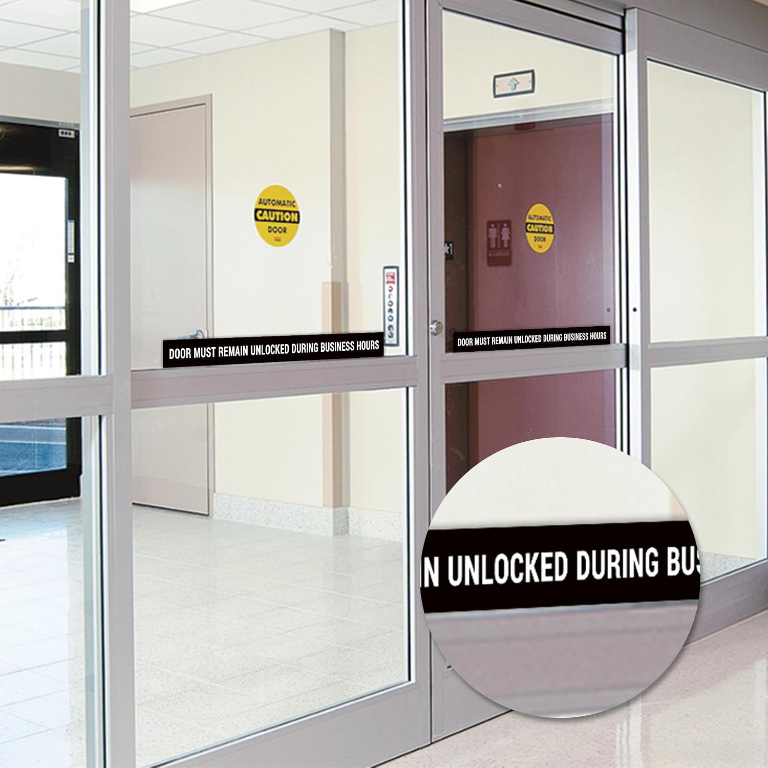 2PCS Door Must Remain Unlocked During Business Hours Sticker Sign，Self-Adhesive
