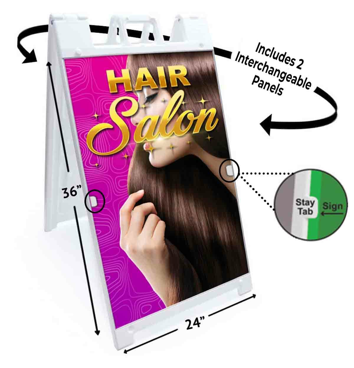 HAIR SALON Signicade 24×36 Aframe Sidewalk Sign Banner Decal BEAUTY STYLING
