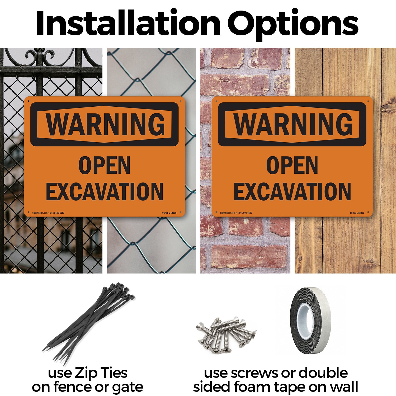 Open Excavation OSHA WARNING Sign Metal, Plastic, Or Decal – 5 or 10 Pack