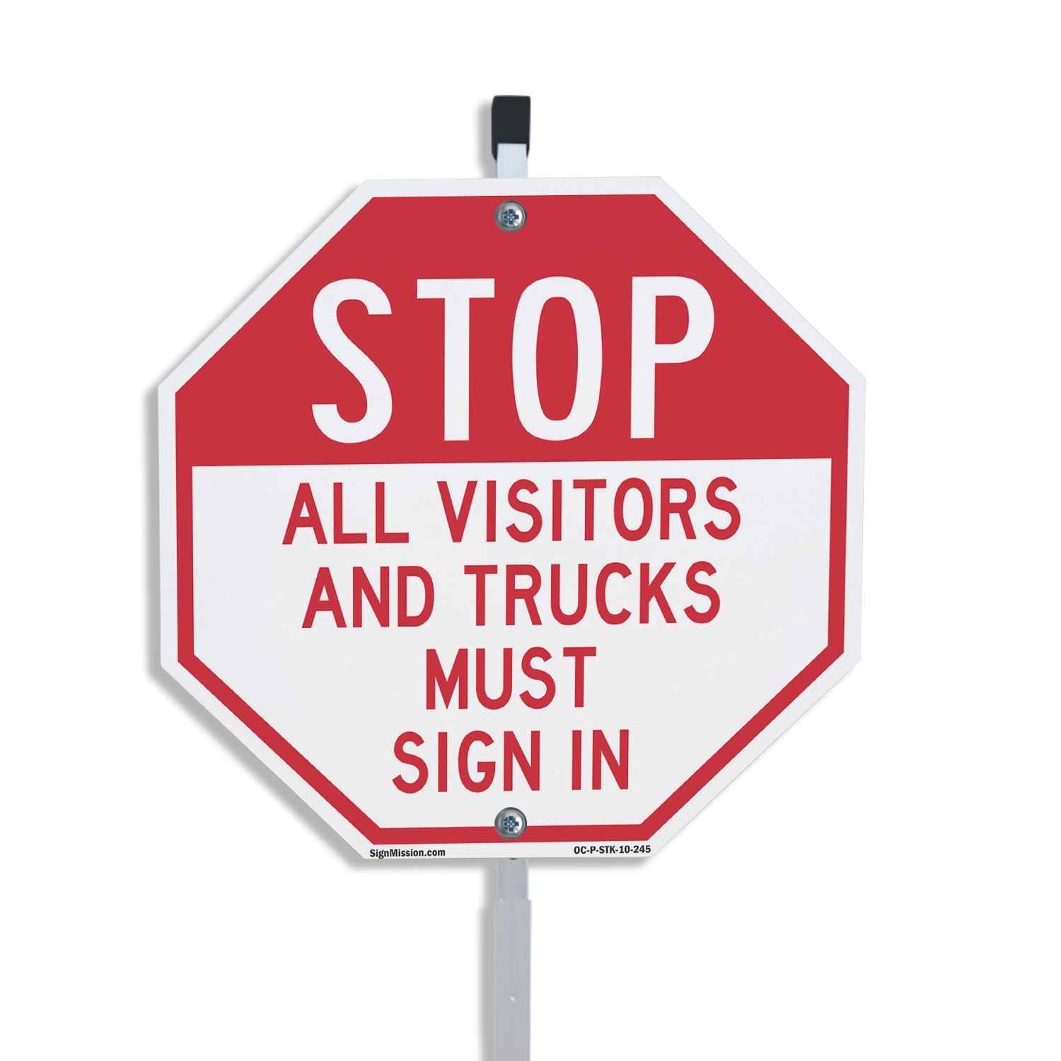 Stop All Visitors and Trucks Must Octagon Sign With Stake Weather Resistant
