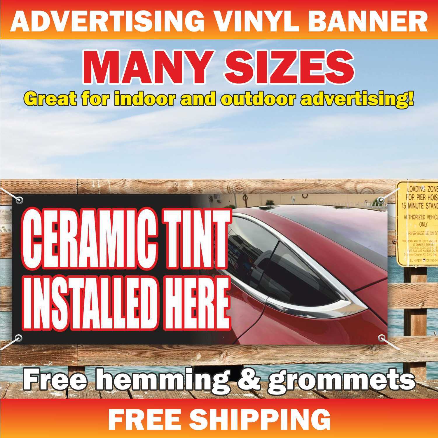 CERAMIC TINT Advertising Banner Vinyl Mesh Sign Car service Auto Repair Window
