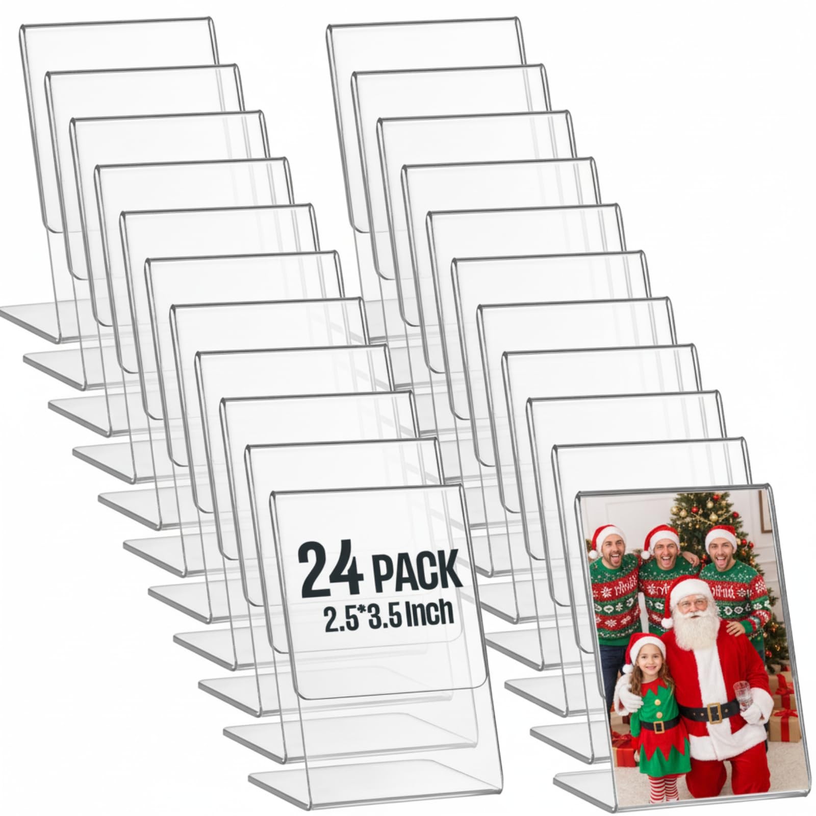 Menkxi 24 Pcs 2.5 x 3.5 Inch Acrylic Photo Frame L Shape Slant Back clear