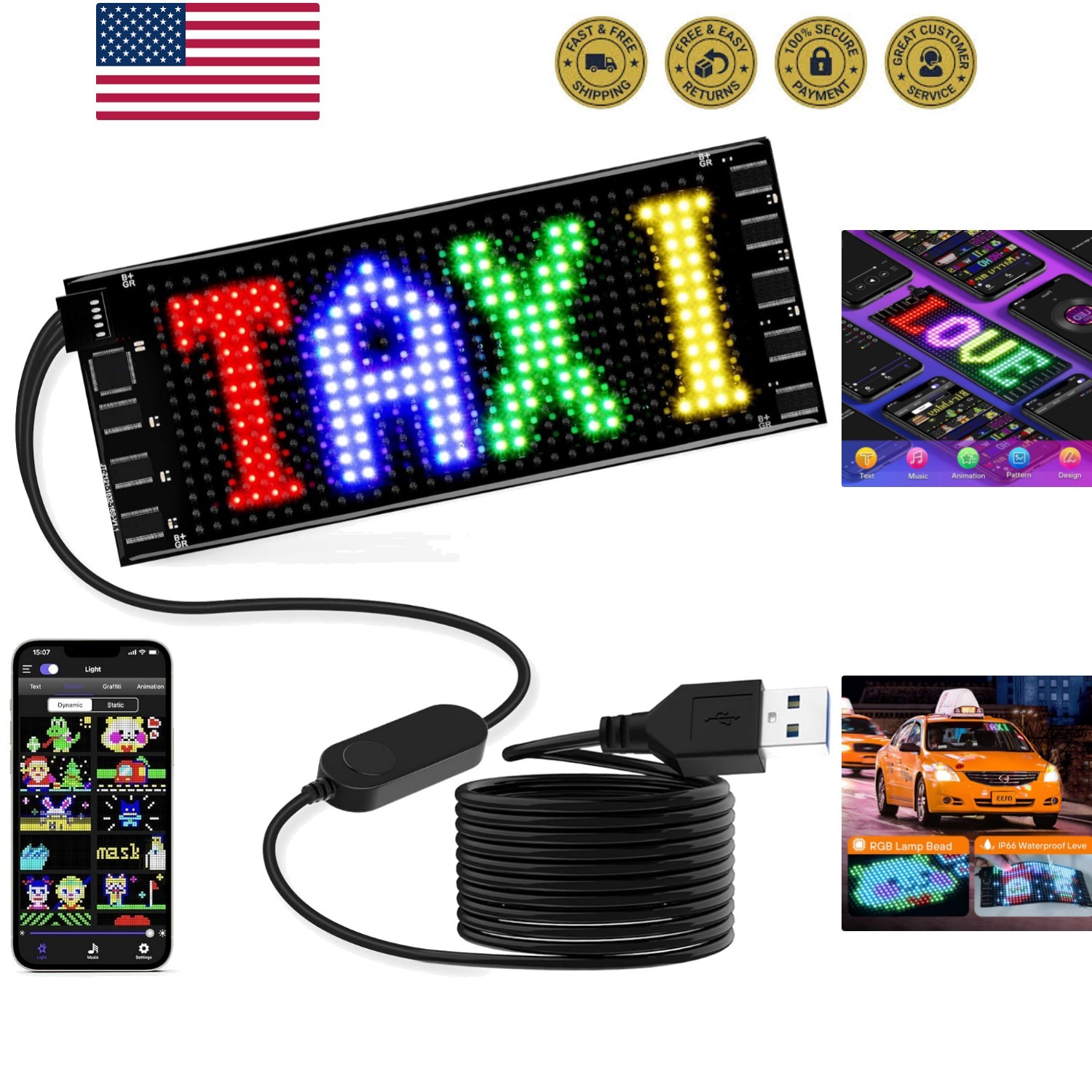 LED Sign for Car, 7”x3”Flexible LED Matrix Panel USB 5V Bluetooth Applicati…
